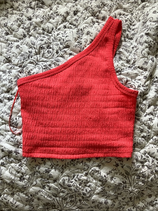 American Eagle Outfitters Tops - American Eagle Outfitters One-Shoulder Ribbed Crop Top - Coral Red